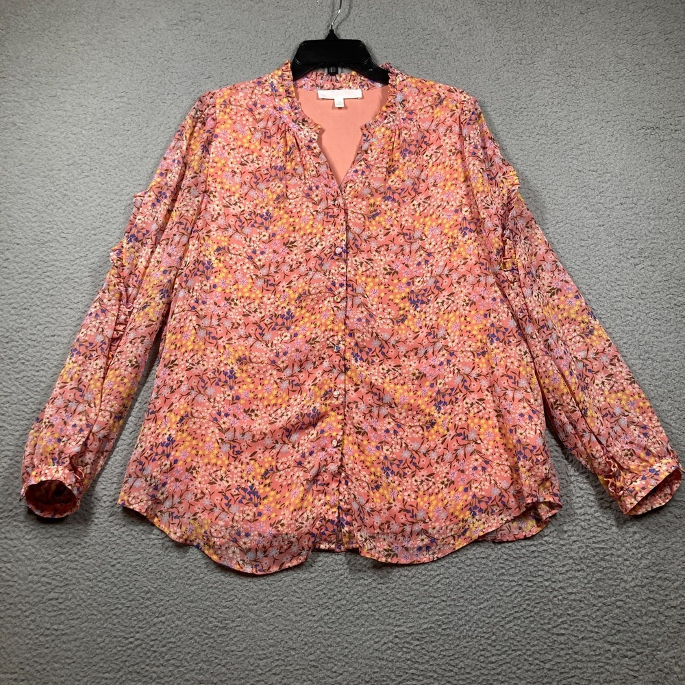 Adyson Parker Top Womens Plus 1X Colorful Floral V-Neck Long Sleeve Boho Top‎